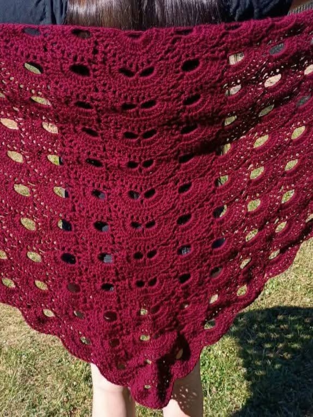 Handmade Burgundy Crochet Shawl Wrap